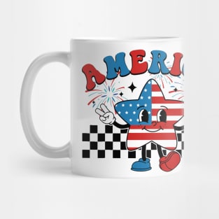 Retro Groovy US Flag Hippie Cute Star America 4th Of July Mug